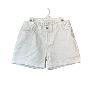 Children's Place White Rolled Cuff Denim Shorts Girls Sz 12 Adj Waist Cotton